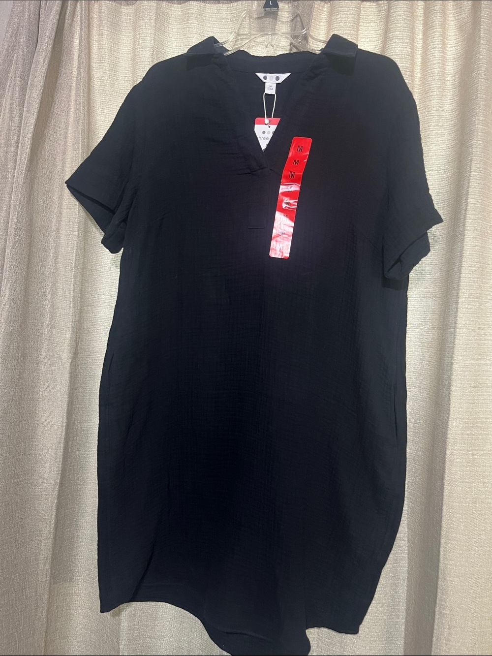 Three Dots Black Short-Sleeve Button-Down Casual Shirt